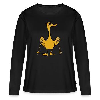 Canard colvert - Canard aux bâtons - Marche - T-shirt manches longues Premium bio Femme - noir - Devant - Julia (174cm)