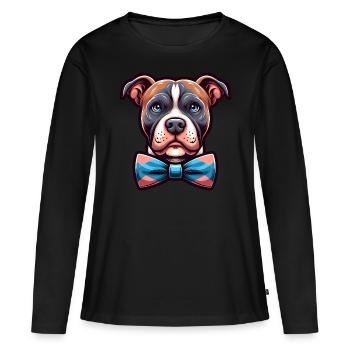 Pitbull portant un nœud papillon - T-shirt manches longues Premium bio Femme - noir - Devant - Julia (174cm)