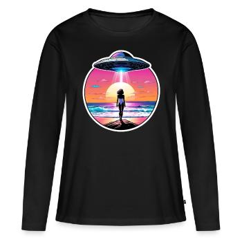 Woman is staring at UFO at the beach. - Women's Premium Organic Long Sleeve Shirt - black - Front - Julia (174cm)