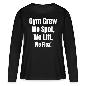 Gym Crew we spot, we lift we flex - Frauen Premium Bio Langarmshirt - Schwarz - Vorne - Julia (174cm)
