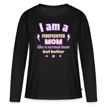 Maman pompier, cadeau de fête des mères - T-shirt manches longues Premium bio Femme - noir - Devant - Julia (174cm)
