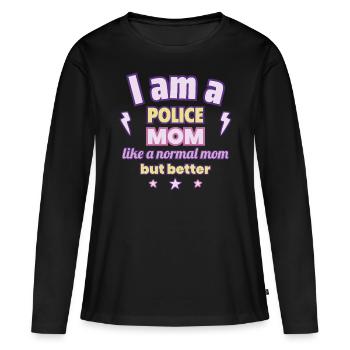 Maman policière, cadeau de fête des mères - T-shirt manches longues Premium bio Femme - noir - Devant - Julia (174cm)