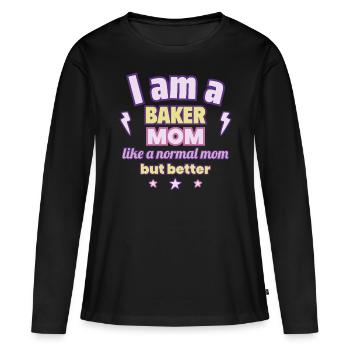 Mom Baker, cadeau de fête des mères - T-shirt manches longues Premium bio Femme - noir - Devant - Julia (174cm)