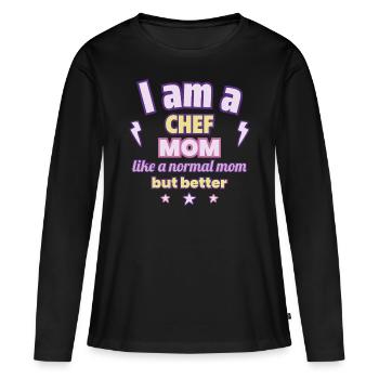 Maman cuisinière, cadeau de fête des mères - T-shirt manches longues Premium bio Femme - noir - Devant - Julia (174cm)