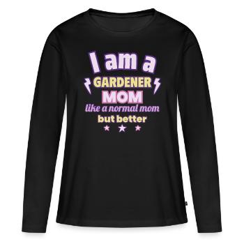 Jardinier Maman, Cadeau de Fête des Mères, Jardin - T-shirt manches longues Premium bio Femme - noir - Devant - Julia (174cm)