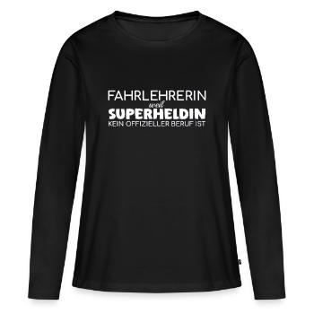 Instructeur de conduite Superheroine Auto-école - T-shirt manches longues Premium bio Femme - noir - Devant - Julia (174cm)