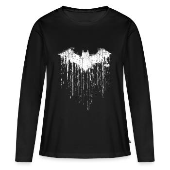 DC Comics Batman Fledermaus Used Look - Frauen Premium Bio Langarmshirt - Schwarz - Vorne - Julia (174cm)
