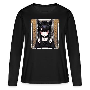 Mystérieuse fille gothique cool - T-shirt manches longues Premium bio Femme - noir - Devant - Julia (174cm)