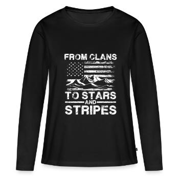 Des clans aux étoiles et aux rayures - Patriotique - T-shirt manches longues Premium bio Femme - noir - Devant - Julia (174cm)