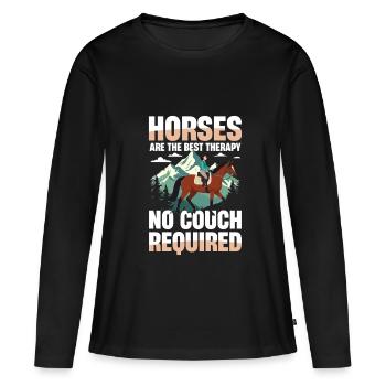 Les chevaux sont la meilleure thérapie, pas un canapé - T-shirt manches longues Premium bio Femme - noir - Devant - Julia (174cm)