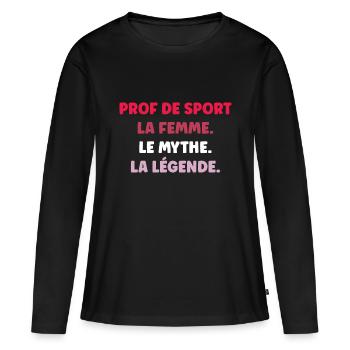 prof de sport - T-shirt manches longues Premium bio Femme - noir - Devant - Julia (174cm)