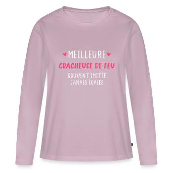 cracheuse de feu - T-shirt manches longues Premium bio Femme - rose poudré - Devant - Julia (174cm)