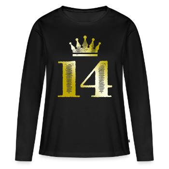 14 Chiffre Couronne Or - T-shirt manches longues Premium bio Femme - noir - Devant - Julia (174cm)