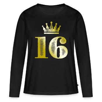 16 Chiffre Couronne Or - T-shirt manches longues Premium bio Femme - noir - Devant - Julia (174cm)