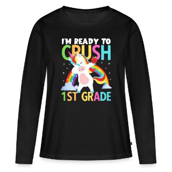 Zurück zur Schule bin ich bereit, Mädchen der 1. Klasse zu vernichten - Frauen Premium Bio Langarmshirt - Schwarz - Vorne - Julia (174cm)