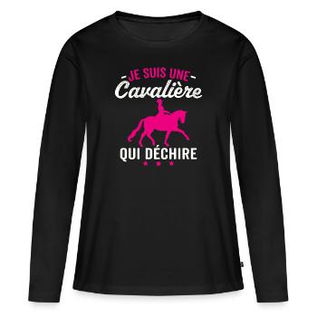 Je suis une cavalière qui déchire - T-shirt manches longues Premium bio Femme - noir - Devant - Julia (174cm)