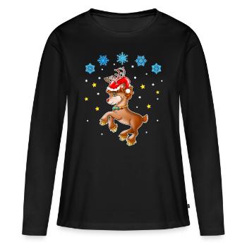 Rennes Rudolf avec bonnet de Père Noël - T-shirt manches longues Premium bio Femme - noir - Devant - Julia (174cm)