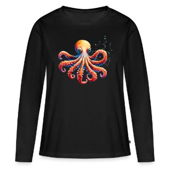 Underwater World Octopus Fish in Watercolor - Frauen Premium Bio Langarmshirt - Schwarz - Vorne - Julia (174cm)