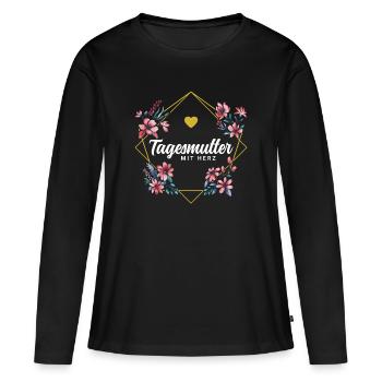 Tagesmutter mit Herz - Frauen Premium Bio Langarmshirt - Schwarz - Vorne - Julia (174cm)