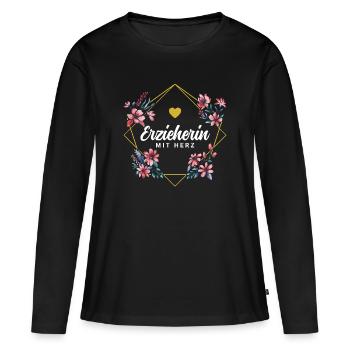 Erzieherin mit Herz - Frauen Premium Bio Langarmshirt - Schwarz - Vorne - Julia (174cm)