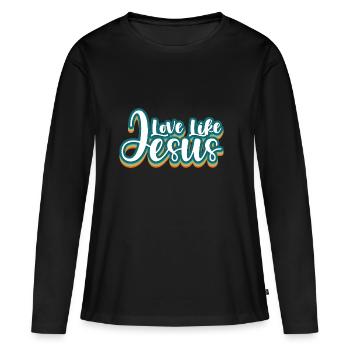 L’amour comme Jésus Dicton chrétien - T-shirt manches longues Premium bio Femme - noir - Devant - Julia (174cm)
