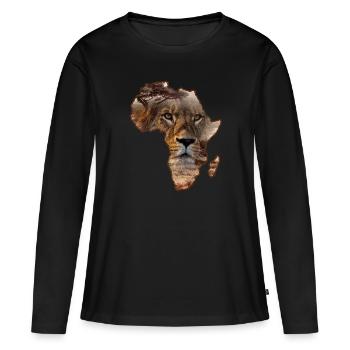 Lion sur la silhouette de l’Afrique - T-shirt manches longues Premium bio Femme - noir - Devant - Julia (174cm)