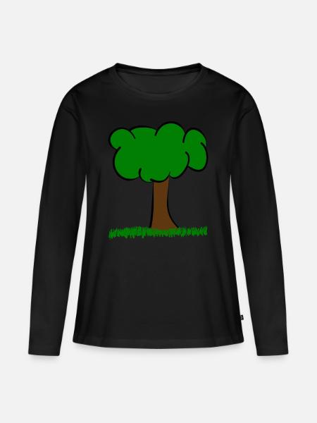 Baum auf Wiese - Frauen Premium Bio Langarmshirt - Schwarz