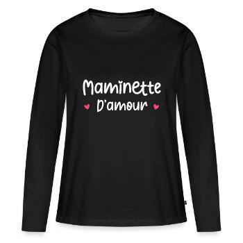 Maminette d'amour - T-shirt manches longues Premium bio Femme - noir - Devant - Julia (174cm)
