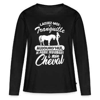 Tshirt Cheval pour ceux qui adorent l'équitation - T-shirt manches longues Premium bio Femme - noir - Devant - Julia (174cm)