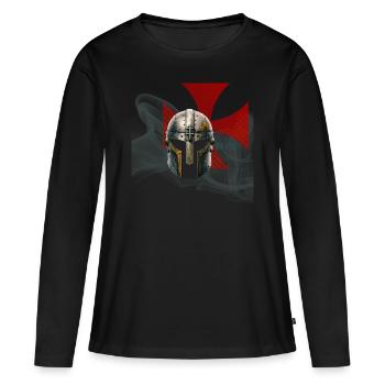 Casque médiéval des Templiers - T-shirt manches longues Premium bio Femme - noir - Devant - Julia (174cm)
