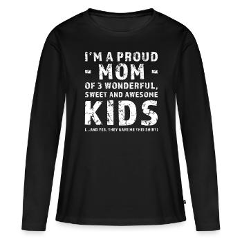 Drôle de cadeau Mère NOM DES 3 enfants - T-shirt manches longues Premium bio Femme - noir - Devant - Julia (174cm)