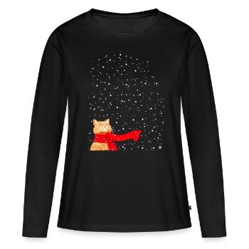 Schneekatze getigert - Frauen Premium Bio Langarmshirt - Schwarz - Vorne - Julia (174cm)