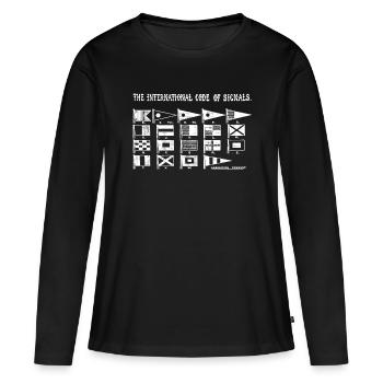 Signal Flagge Code Seefahrer - Frauen Premium Bio Langarmshirt - Schwarz - Vorne - Julia (174cm)