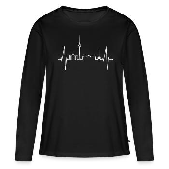 Berlin Herzschlag Skyline Puls Geschenk Souvenir - Frauen Premium Bio Langarmshirt - Schwarz - Vorne - Julia (174cm)