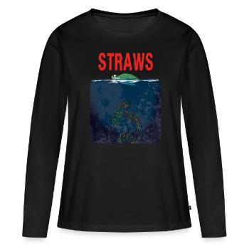 Strohhälme Umweltverschmutzung Plastik im Meer - Frauen Premium Bio Langarmshirt - Schwarz - Vorne - Julia (174cm)