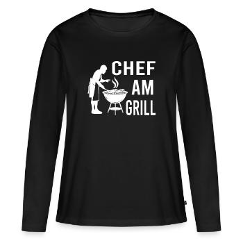 Chef am Grill Grillen Grillsaison Griller Chefkoch - Frauen Premium Bio Langarmshirt - Schwarz - Vorne - Julia (174cm)