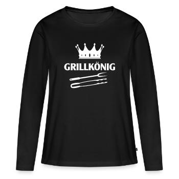 Grillkönig Grillen Grillmeister Krone Grillbesteck - Frauen Premium Bio Langarmshirt - Schwarz - Vorne - Julia (174cm)