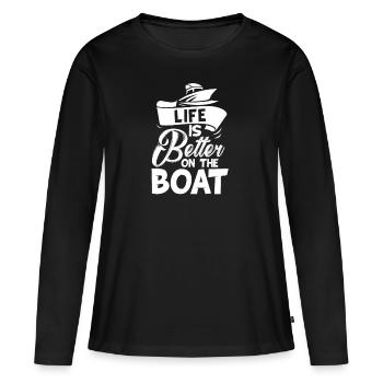 Boot - Frauen Premium Bio Langarmshirt - Schwarz - Vorne - Julia (174cm)