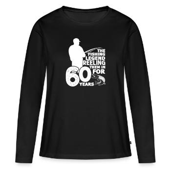 Angler 60 Jahre - Frauen Premium Bio Langarmshirt - Schwarz - Vorne - Julia (174cm)