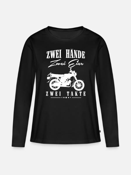 Zwei Hände Zwei Eier Zwei Takte, Simson DDR Moped - Frauen Premium Bio Langarmshirt - Schwarz