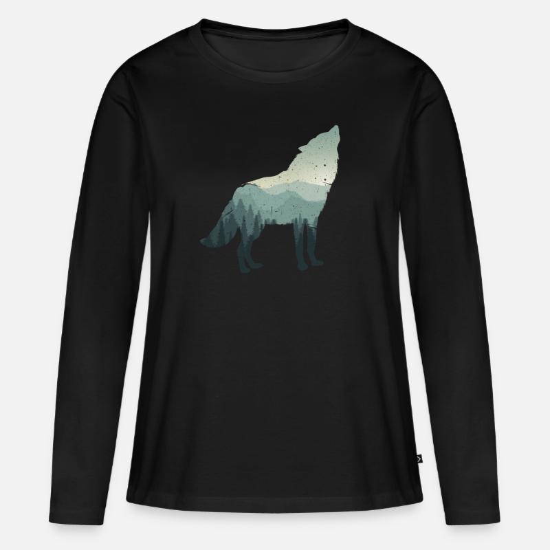 Wolf - Frauen Premium Bio Langarmshirt - Schwarz