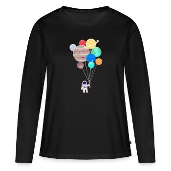 Astronaute planète univers galaxie de l'espace - T-shirt manches longues Premium bio Femme - noir - Devant - Julia (174cm)