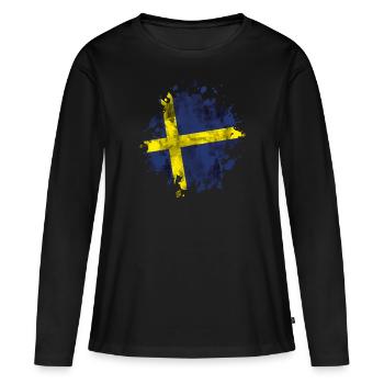 Drapeau suède suède - T-shirt manches longues Premium bio Femme - noir - Devant - Julia (174cm)