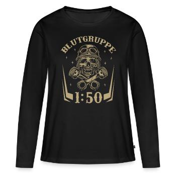 Groupe sanguin 1:50 pour cyclomoteur Ostalgie DDR Simmi - T-shirt manches longues Premium bio Femme - noir - Devant - Julia (174cm)
