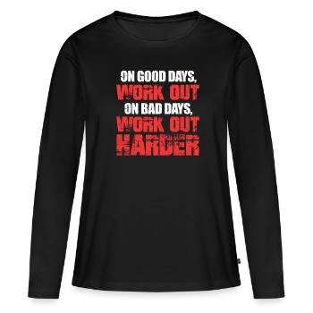 Workout - Frauen Premium Bio Langarmshirt - Schwarz - Vorne - Julia (174cm)