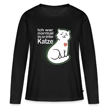 ich war normal bis zur dritten Katze - Frauen Premium Bio Langarmshirt - Schwarz - Vorne - Julia (174cm)