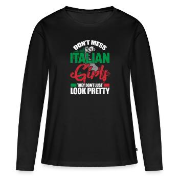 Italien - T-shirt manches longues Premium bio Femme - noir - Devant - Julia (174cm)