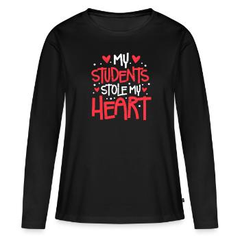 Prof - T-shirt manches longues Premium bio Femme - noir - Devant - Julia (174cm)