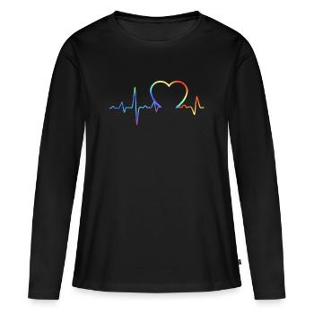 Rainbow Heartbeat Pride - Women's Premium Organic Long Sleeve Shirt - black - Front - Julia (174cm)