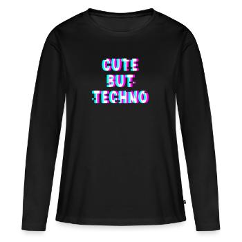 Techno - T-shirt manches longues Premium bio Femme - noir - Devant - Julia (174cm)